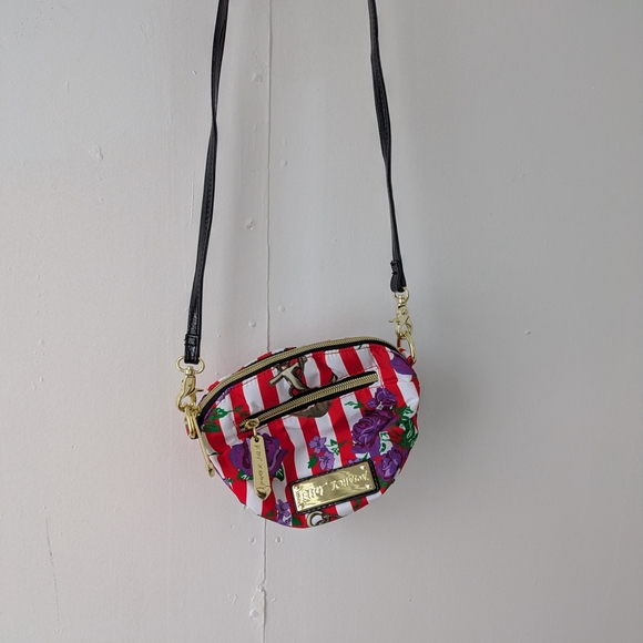 Betsey Johnson Nautical Floral Mini Crossbody Bag Striped Anchor Purple Flower - Picture 7 of 13
